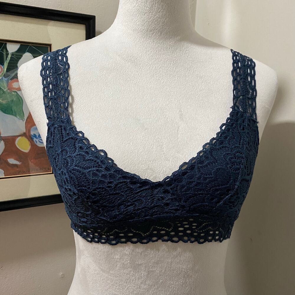 French Affair Bralette Size Small Navy Blue Lace Lingerie Racerback Bra
